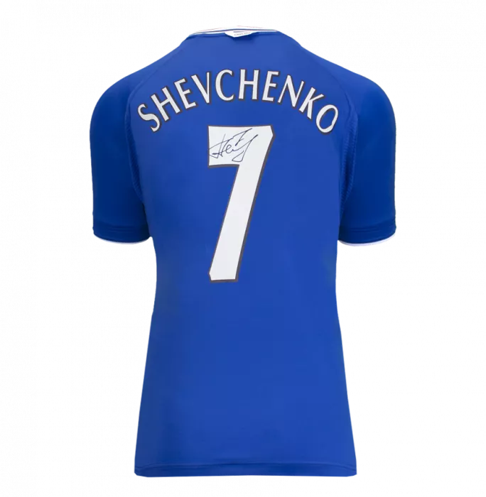 Andriy Shevchenko Official Chelsea FC Signed And Framed Retro Home Shirt With Fan Style Numbers