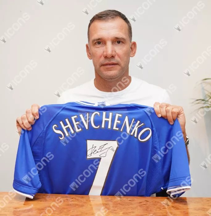 Andriy Shevchenko Official Chelsea FC Signed And Framed Retro Home Shirt With Fan Style Numbers