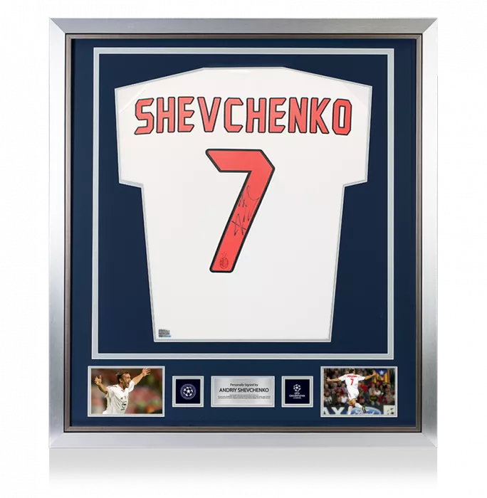 Andriy Shevchenko Official UEFA Champions League Back Signed And Framed AC Milan 2004-05 Away Shirt