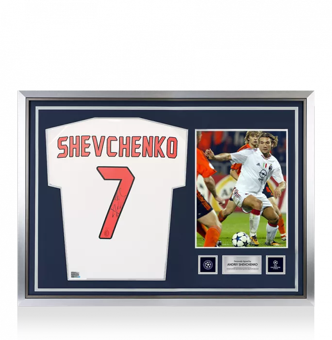 Andriy Shevchenko Official UEFA Champions League Back Signed And Hero Framed AC Milan 2004-05 Away Shirt
