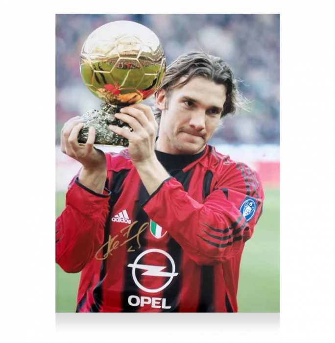 Andriy Shevchenko Signed AC Milan Photo In Black Wooden Frame: 2004 Ballon D'Or Winner