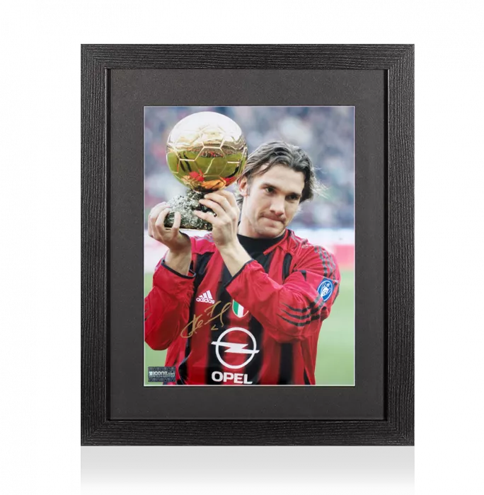 Andriy Shevchenko Signed AC Milan Photo In Black Wooden Frame: 2004 Ballon d'Or Winner