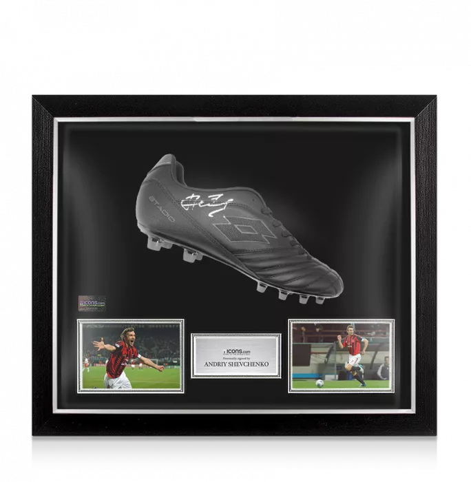 Andriy Shevchenko Signed Black Lotto Stadio III Boot In Bubble Frame: Option 1