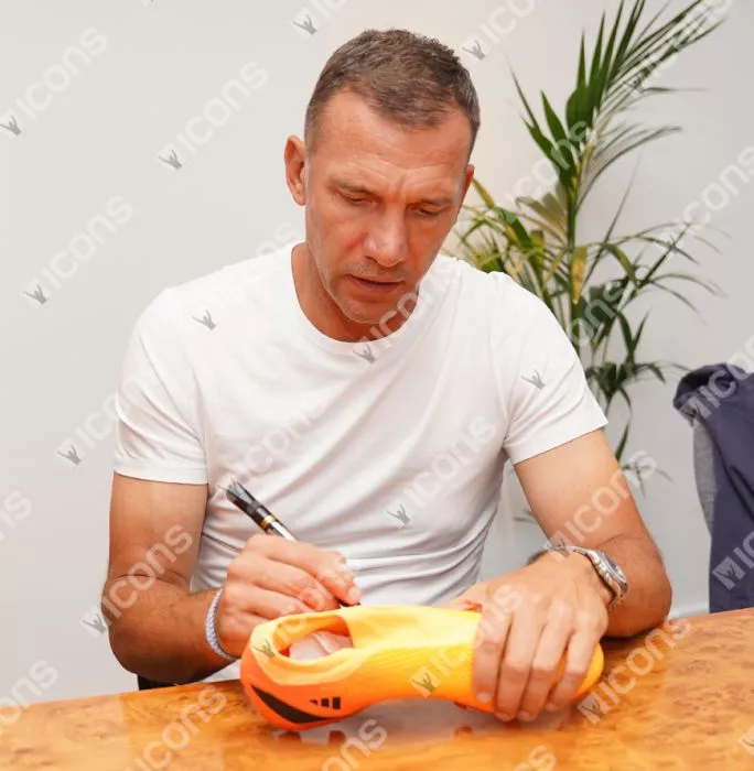 Andriy Shevchenko Signed Orange Adidas X Speedportal .3 Boot In Bubble Frame: Option 1