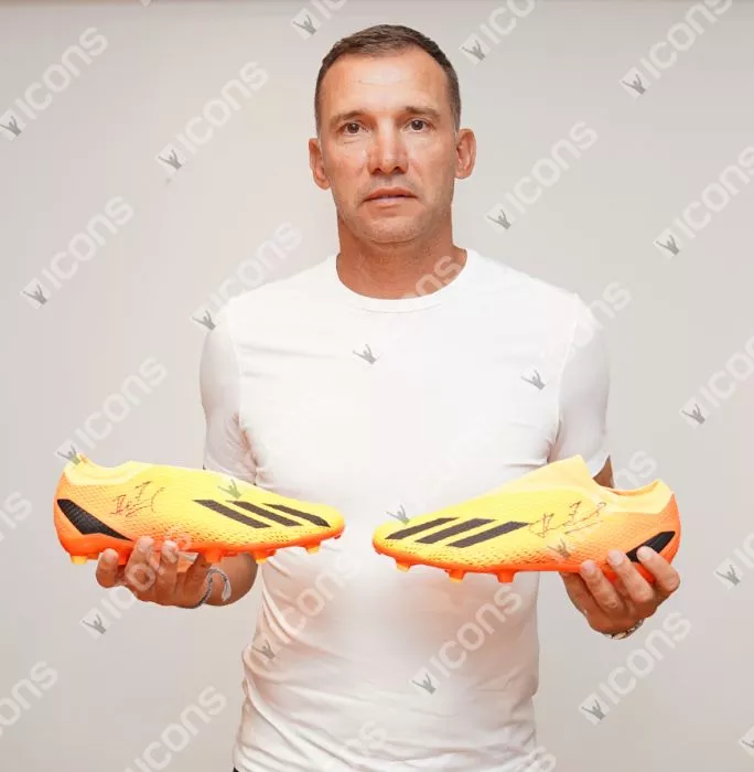 Andriy Shevchenko Signed Orange Adidas X Speedportal .3 Boot In Bubble Frame: Option 1