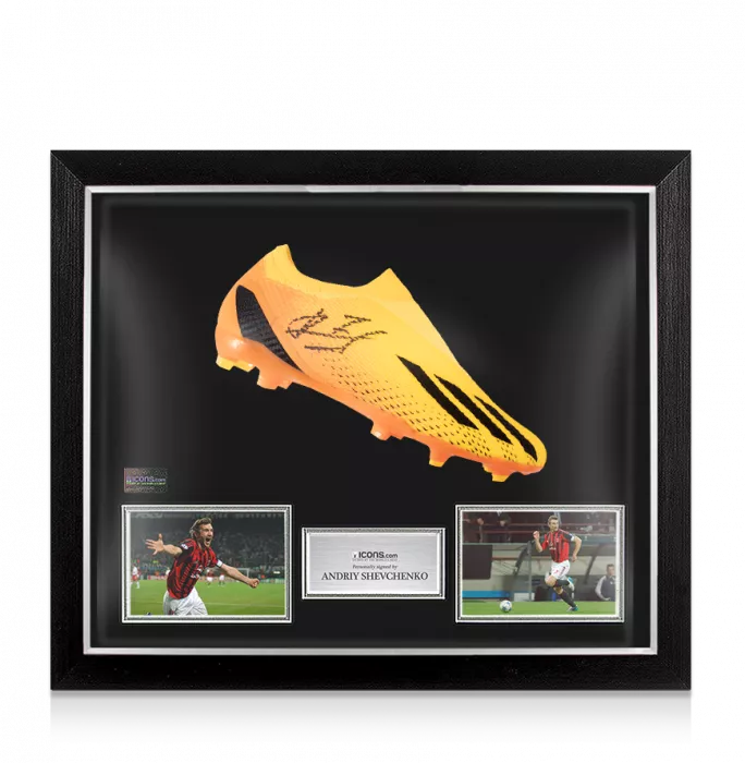 Andriy Shevchenko Signed Orange Adidas X Speedportal .3 Boot In Bubble Frame: Option 1