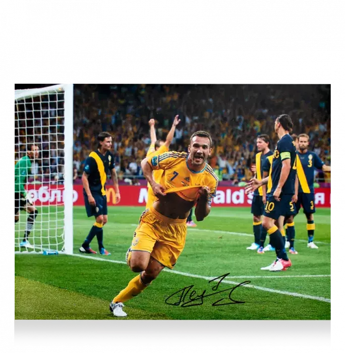 Andriy Shevchenko Signed Ukraine Photo In Black Wooden Frame: UEFA EURO 2012 Goal Vs Sweden