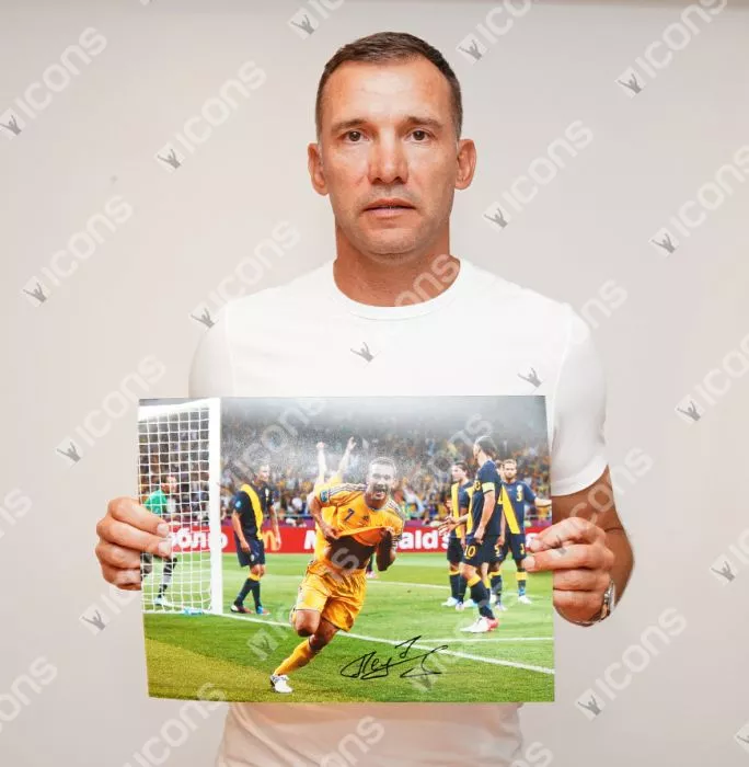 Andriy Shevchenko Signed Ukraine Photo In Black Wooden Frame: UEFA EURO 2012 Goal Vs Sweden