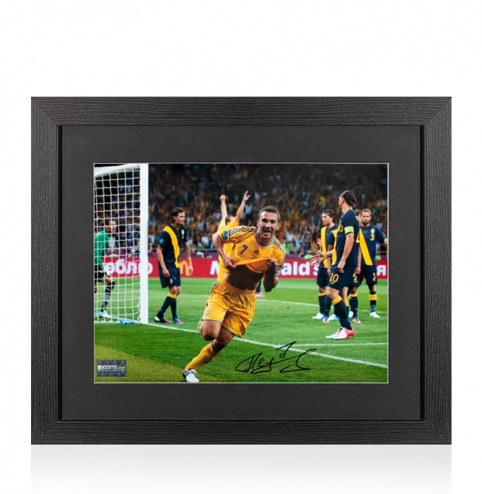 Andriy Shevchenko Signed Ukraine Photo In Black Wooden Frame: UEFA EURO 2012 Goal vs Sweden
