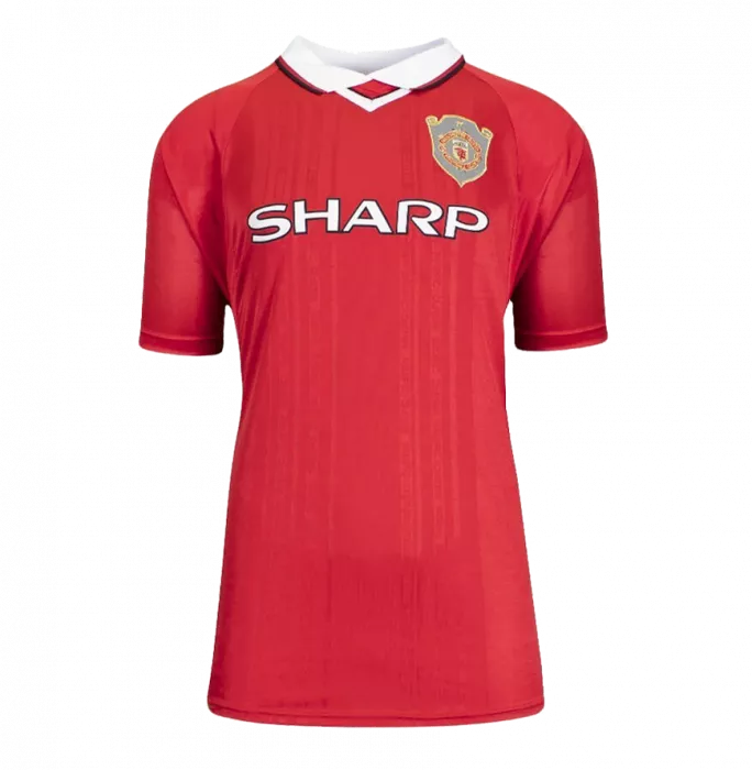 Andy Cole Back Signed Manchester United 1999 Home Shirt With UEFA Champions League Fan Style Numbers In Hero Frame: Option 1