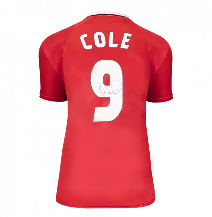 Andy Cole Back Signed Manchester United 1999 Home Shirt With UEFA Champions League Fan Style Numbers