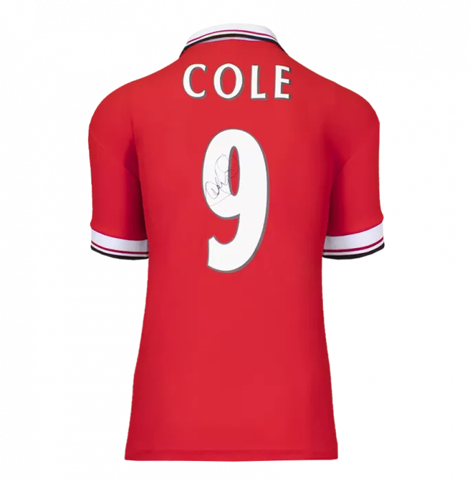 Andy Cole Back Signed Manchester United 1999 Home Shirt With Premier League Fan Style Numbers