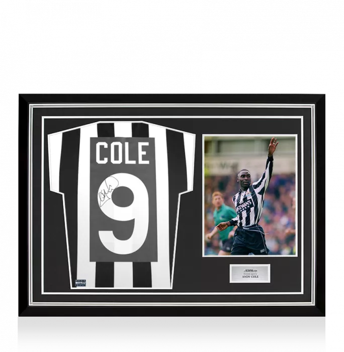 Andy Cole Back Signed Newcastle United 1995 Home Shirt In Hero Frame: Option 1