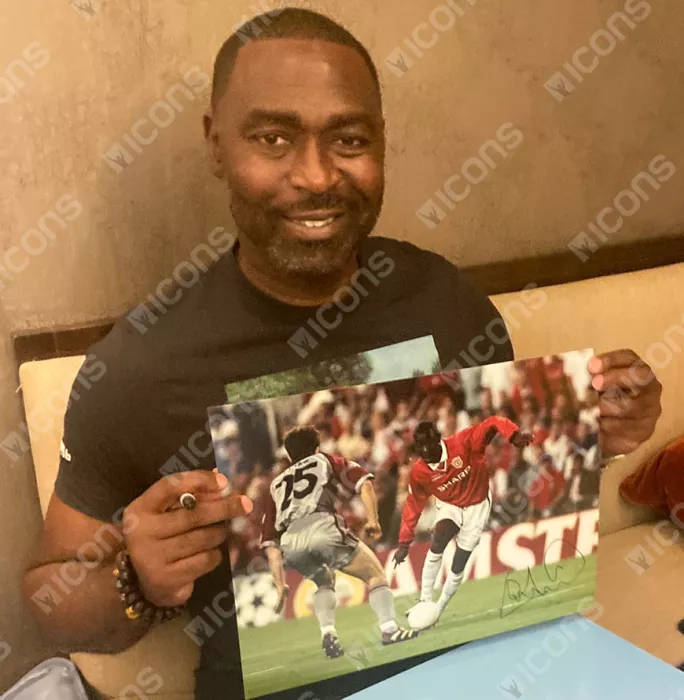 Andy Cole Signed Manchester United Photo In Black Wooden Frame: 1999 UEFA Champions League Final