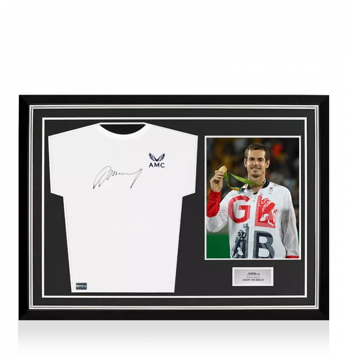 Andy Murray Signed White Castore AMC Tennis Shirt In Hero Frame: Option 2