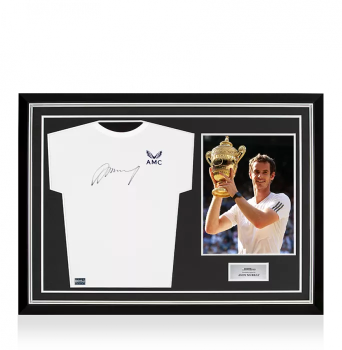 Andy Murray Signed White Castore AMC Tennis Shirt In Hero Frame: Option 1