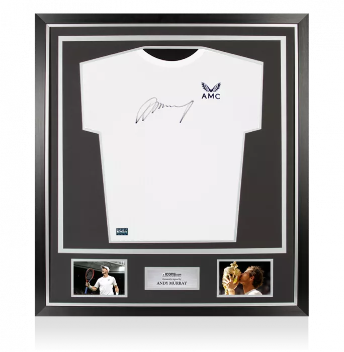 Andy Murray Signed White Castore AMC Tennis Shirt In Classic Frame