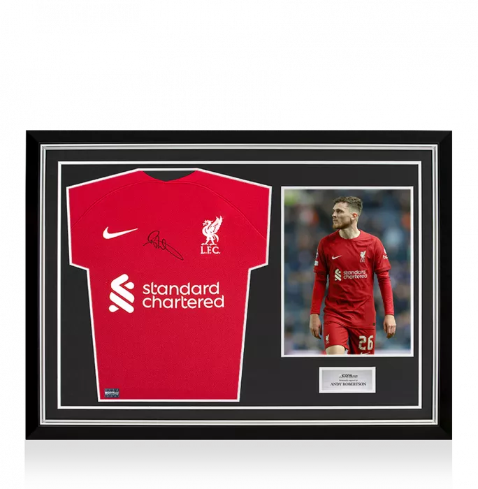 Andy Robertson Front Signed Liverpool FC 2022-23 Home Shirt In Hero Frame: Option 1