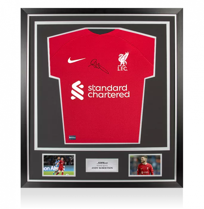 Andy Robertson Front Signed Liverpool FC 2022-23 Home Shirt In Classic Frame