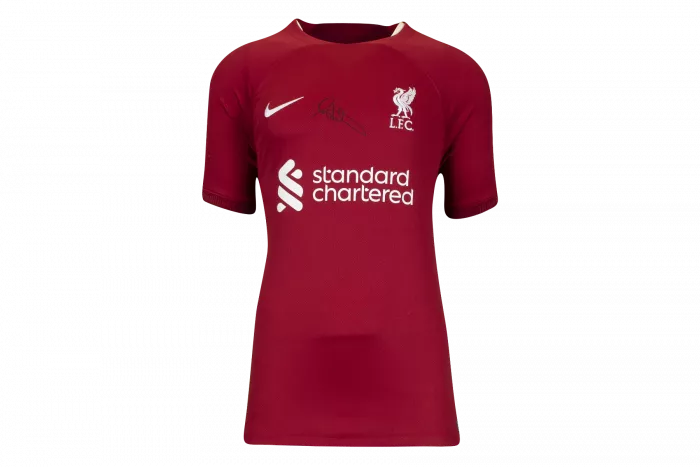 Andy Robertson Front Signed Liverpool FC 2022-23 Home Shirt In Commentary Chart Frame