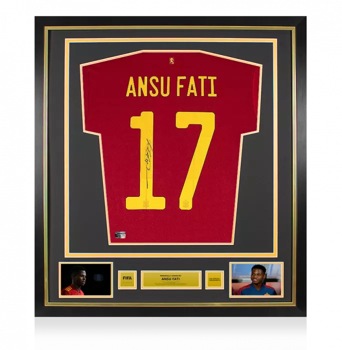 Ansu Fati Official FIFA World Cup™ Back Signed and Framed Spain 2020-21 Home Shirt