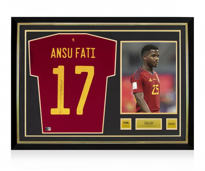 Ansu Fati Official FIFA World Cup™ Back Signed and Hero Framed Spain 2020-21 Home Shirt