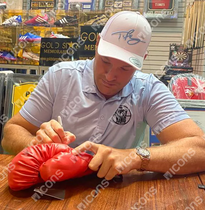 Anthony Joshua & Tyson Fury Signed Red Everlast Boxing Glove In Bubble Frame: Option 1