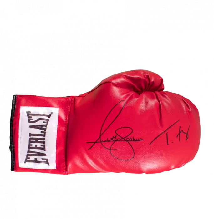 Anthony Joshua & Tyson Fury Signed Red Everlast Boxing Glove In Acrylic Case