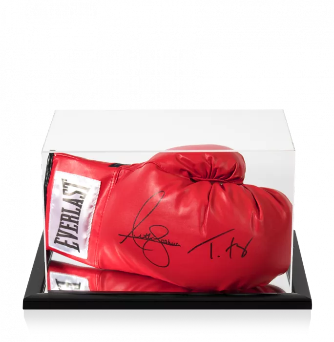 Anthony Joshua & Tyson Fury Signed Red Everlast Boxing Glove In Acrylic Case