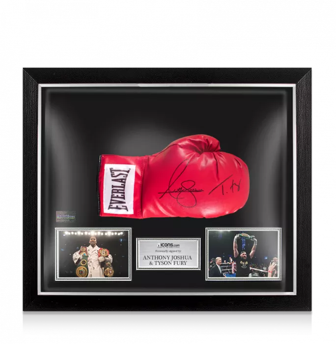 Anthony Joshua & Tyson Fury Signed Red Everlast Boxing Glove In Bubble Frame: Option 1