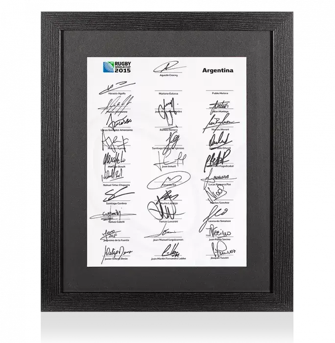 Argentina Rugby World Cup 2015 Squad Signed Card In Black Wooden Frame: Signed By 29