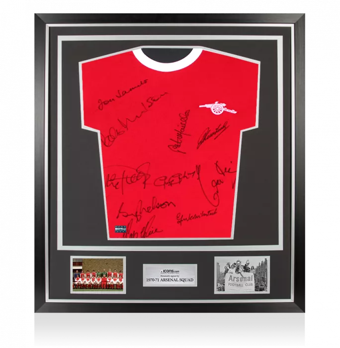 Arsenal 1970-71 Retro Home Shirt - Signed by 10 In Classic Frame