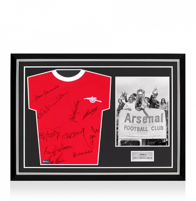 Arsenal 1970-71 Retro Home Shirt - Signed by 10 In Hero Frame: Option 1