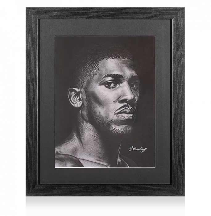 ARTIST SIGNED Anthony Joshua Tribute Artwork In Black Wooden Frame