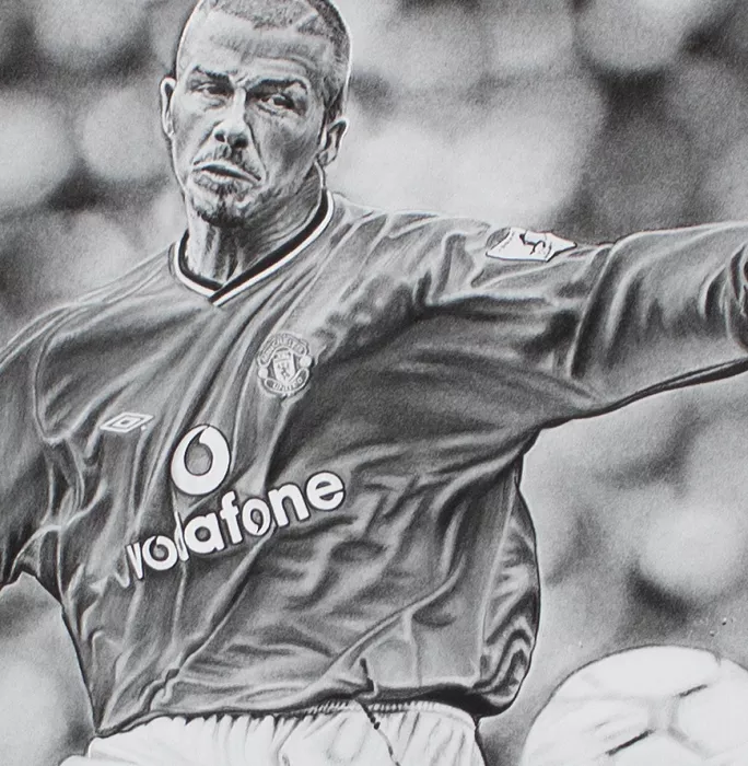 ARTIST SIGNED David Beckham Tribute Artwork In Black Wooden Frame: Free-Kick Master