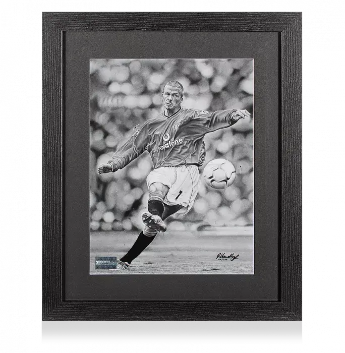ARTIST SIGNED David Beckham Tribute Artwork In Black Wooden Frame: Free-Kick Master