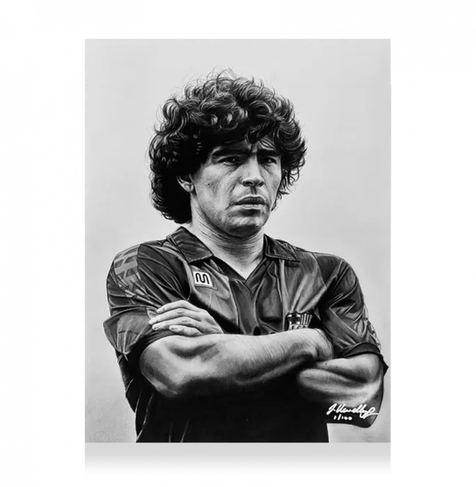 ARTIST SIGNED Diego Maradona Tribute Artwork In Black Wooden Frame: FC Barcelona Icon