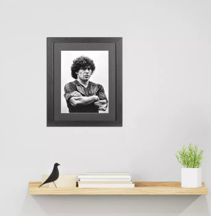 ARTIST SIGNED Diego Maradona Tribute Artwork In Black Wooden Frame: FC Barcelona Icon