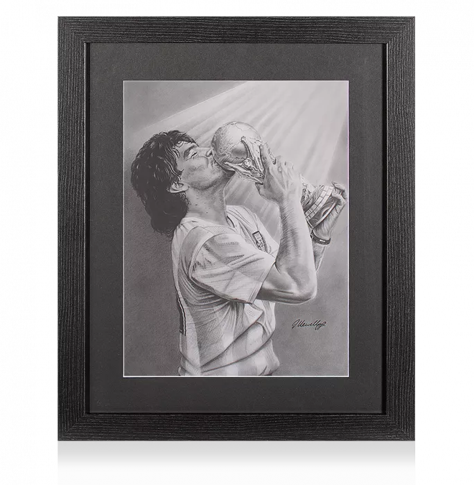 ARTIST SIGNED Diego Maradona Tribute Artwork In Black Wooden Frame