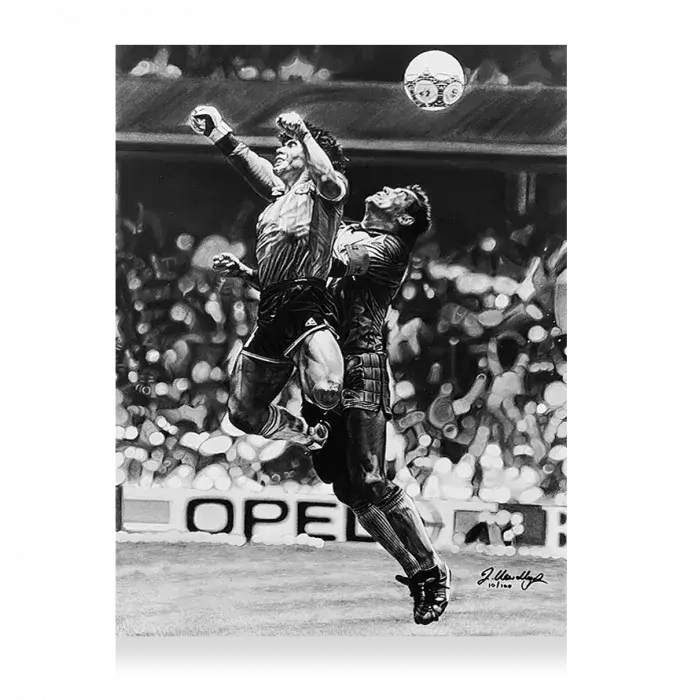ARTIST SIGNED Diego Maradona Tribute Artwork In Black Wooden Frame: Iconic Hand Of God Goal