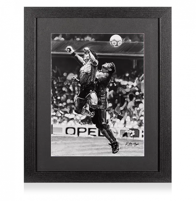 ARTIST SIGNED Diego Maradona Tribute Artwork In Black Wooden Frame: Iconic Hand Of God Goal