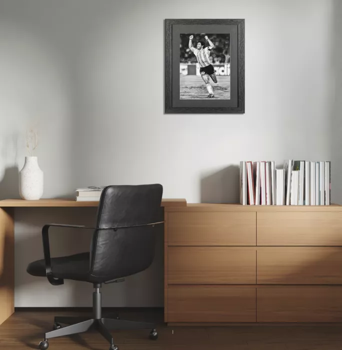 ARTIST SIGNED Diego Maradona Tribute Artwork In Black Wooden Frame: Celebration