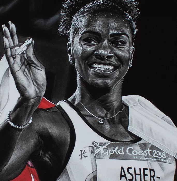 ARTIST SIGNED Dina Asher-Smith Tribute Artwork In Black Wooden Frame