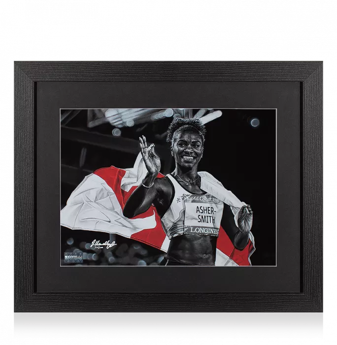 ARTIST SIGNED Dina Asher-Smith Tribute Artwork In Black Wooden Frame