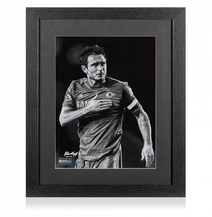 ARTIST SIGNED Frank Lampard Tribute Artwork In Black Wooden Frame: Chelsea Icon