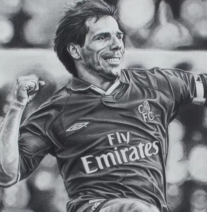 ARTIST SIGNED Gianfranco Zola Tribute Artwork In Black Wooden Frame: Chelsea Legend