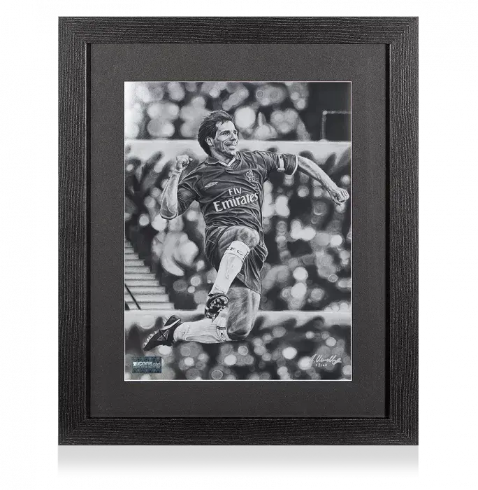 ARTIST SIGNED Gianfranco Zola Tribute Artwork In Black Wooden Frame: Chelsea Legend
