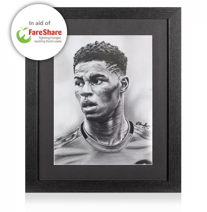 ARTIST SIGNED Marcus Rashford Tribute Artwork In Black Wooden Frame