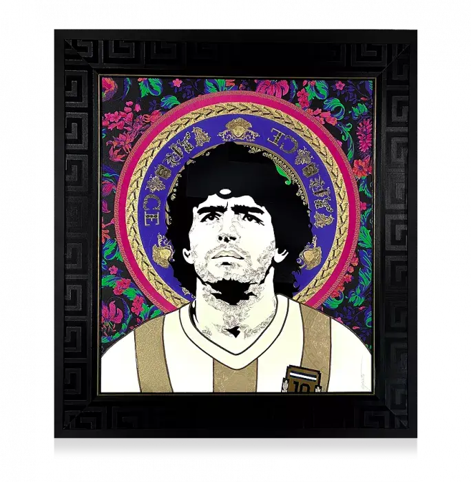 ARTIST SIGNED Original Diego Maradona Versace Home Framed Artwork: Flowers