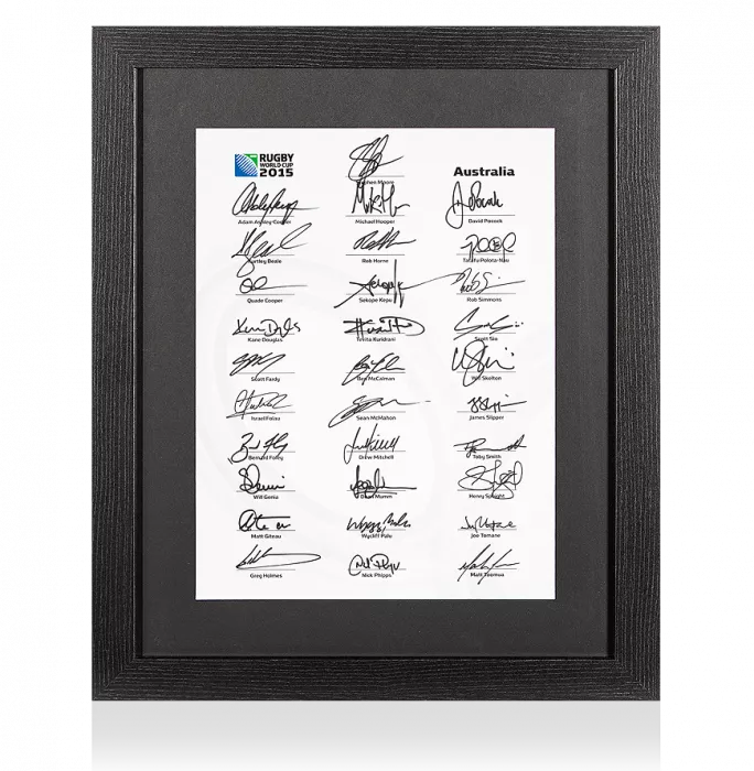 Australia Rugby World Cup 2015 Squad Signed Card In Black Wooden Frame: Signed By 31